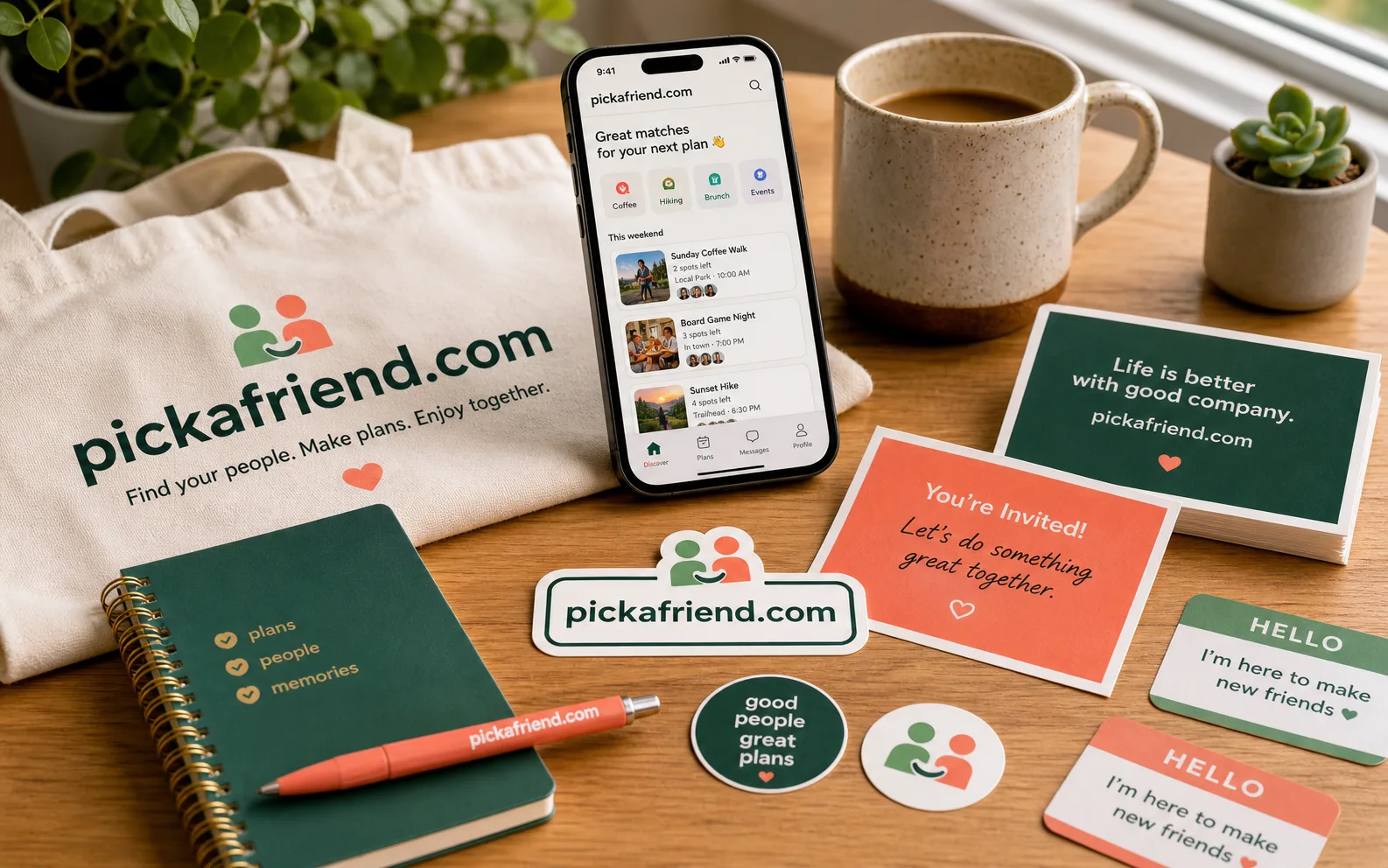 Generated brand materials for pickafriend.com